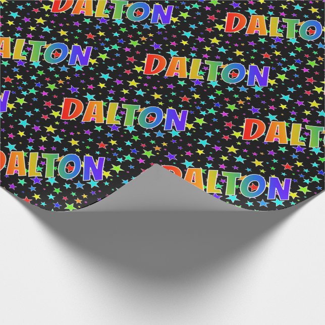 Rainbow First Name "DALTON" + Stars Wrapping Paper (Corner)