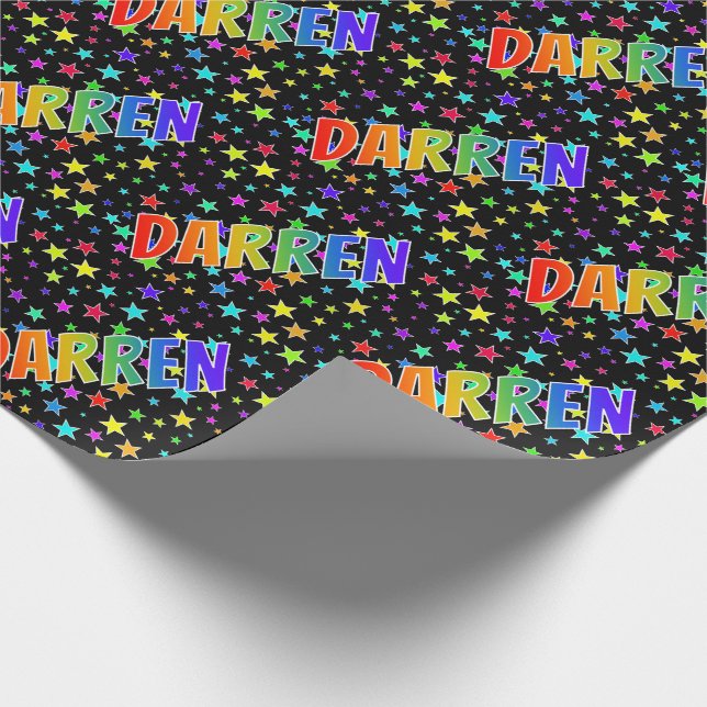 Rainbow First Name "DARREN" + Stars Wrapping Paper (Corner)