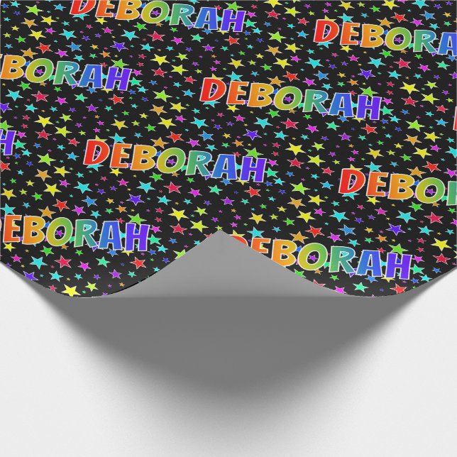 Rainbow First Name "DEBORAH" + Stars Wrapping Paper (Corner)