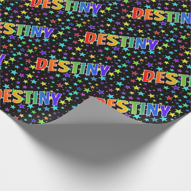 Rainbow First Name "DESTINY" + Stars Wrapping Paper (Corner)
