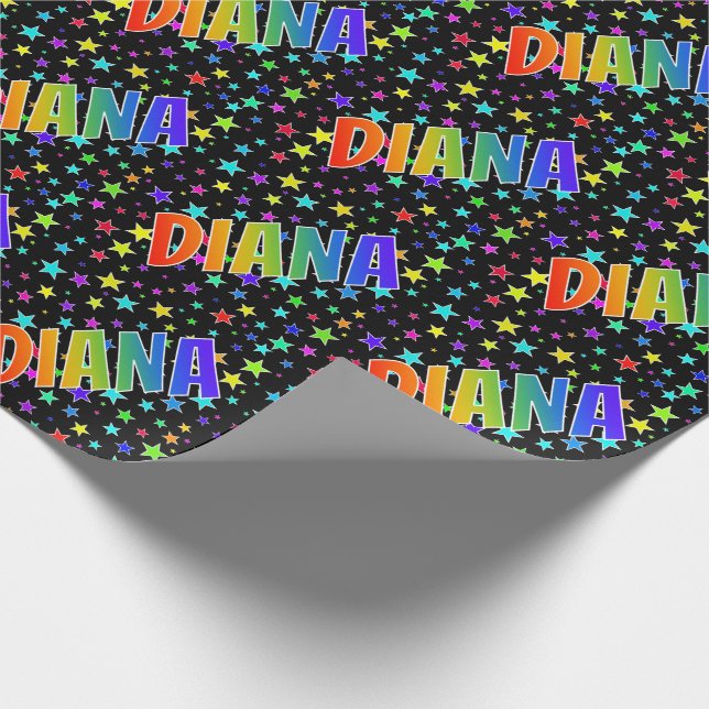 Rainbow First Name "DIANA" + Stars Wrapping Paper (Corner)