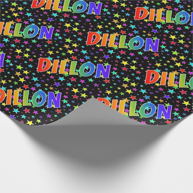 Rainbow First Name "DILLON" + Stars Wrapping Paper (Corner)