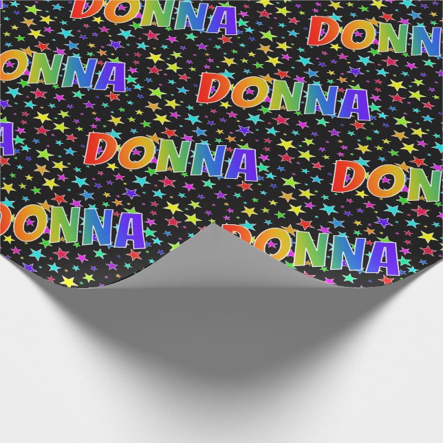 Rainbow First Name "DONNA" + Stars Wrapping Paper (Corner)