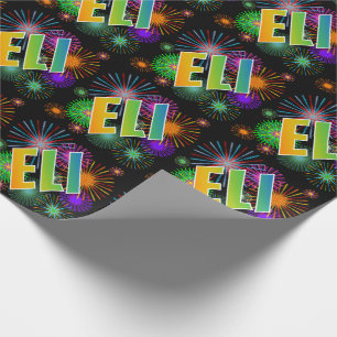 Rainbow First Name "ELI" + Fireworks Wrapping Paper
