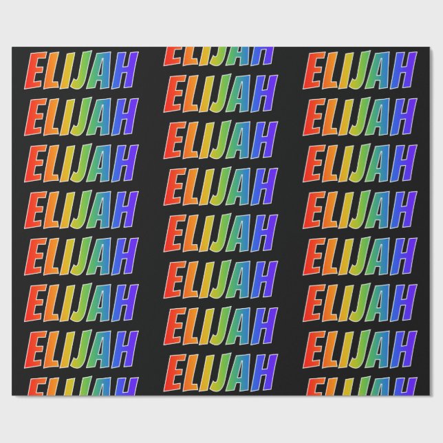 Rainbow First Name "ELIJAH"; Fun & Colourful Wrapping Paper (Flat)