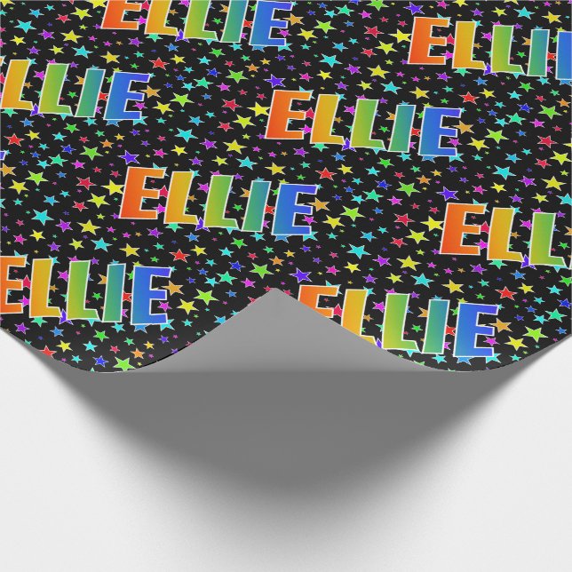 Rainbow First Name "ELLIE" + Stars Wrapping Paper (Corner)