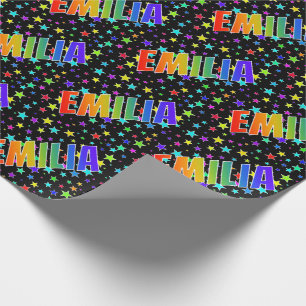 Rainbow First Name "EMILIA" + Stars Wrapping Paper