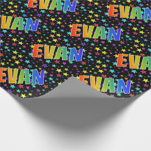 Rainbow First Name "EVAN" + Stars Wrapping Paper