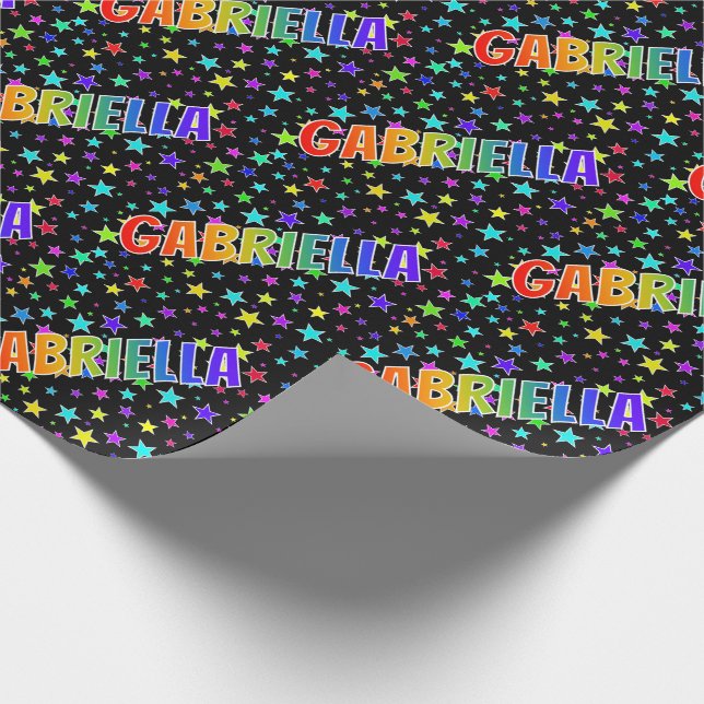 Rainbow First Name "GABRIELLA" + Stars Wrapping Paper (Corner)