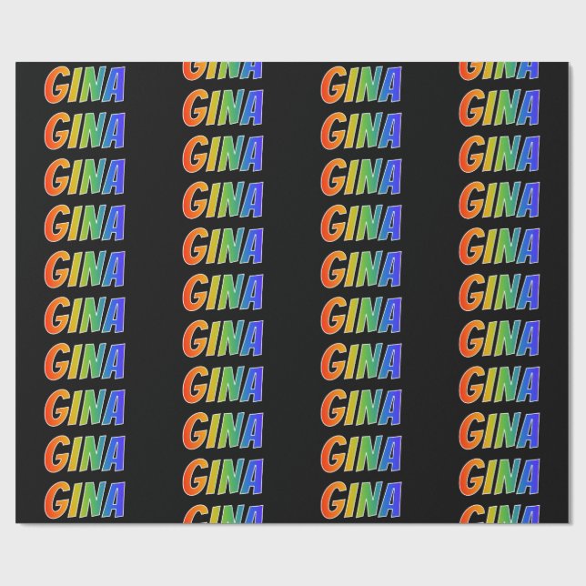 Rainbow First Name "GINA"; Fun & Colourful Wrapping Paper (Flat)