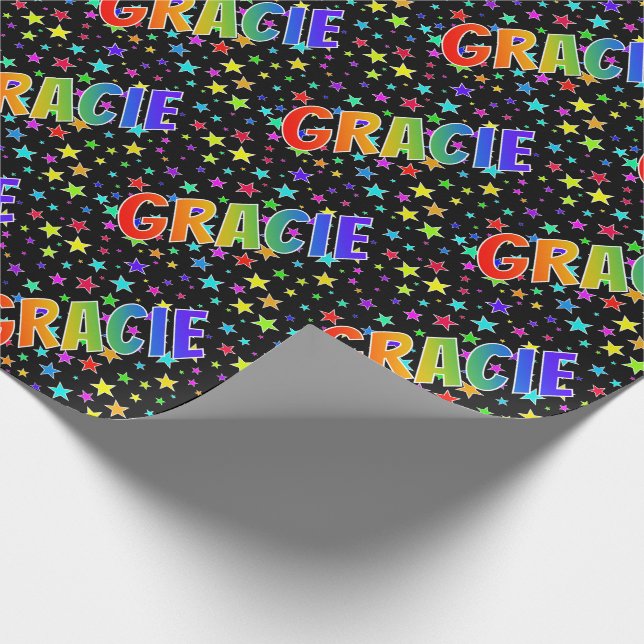 Rainbow First Name "GRACIE" + Stars Wrapping Paper (Corner)