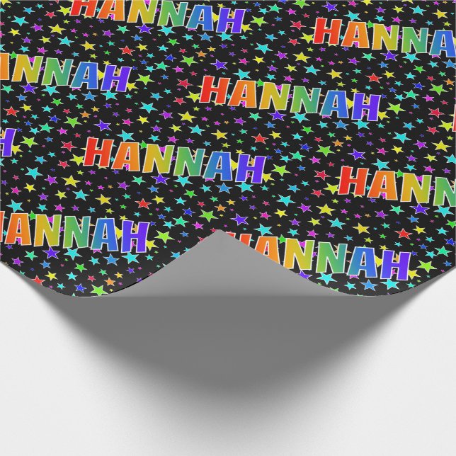 Rainbow First Name "HANNAH" + Stars Wrapping Paper (Corner)