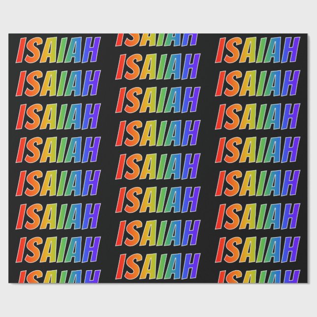 Rainbow First Name "ISAIAH"; Fun & Colourful Wrapping Paper (Flat)