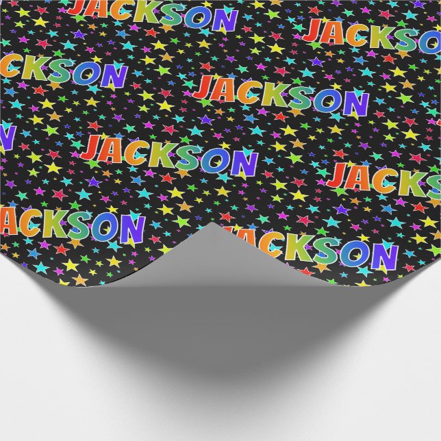 Rainbow First Name "JACKSON" + Stars Wrapping Paper (Corner)