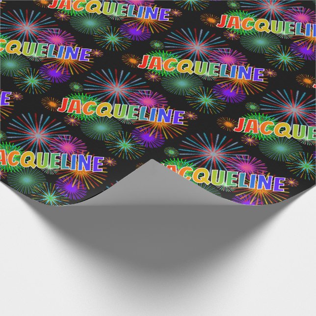 Rainbow First Name "JACQUELINE" + Fireworks Wrapping Paper (Corner)
