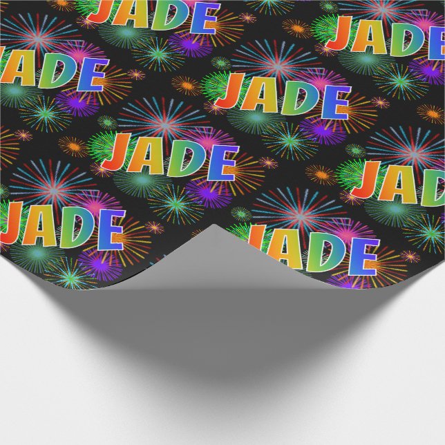 Rainbow First Name "JADE" + Fireworks Wrapping Paper (Corner)