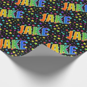 Rainbow First Name "JAKE" + Stars Wrapping Paper