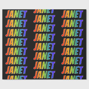 Rainbow First Name "JANET"; Fun & Colourful Wrapping Paper