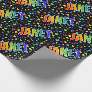 Rainbow First Name "JANET" + Stars Wrapping Paper