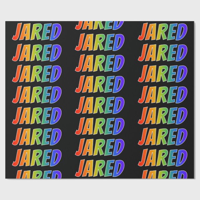 Rainbow First Name "JARED"; Fun & Colourful Wrapping Paper (Flat)