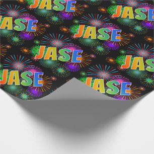 Rainbow First Name "JASE" + Fireworks Wrapping Paper