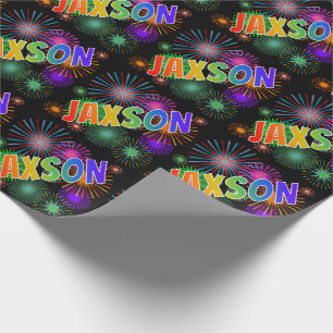 Rainbow First Name "JAXSON" + Fireworks Wrapping Paper