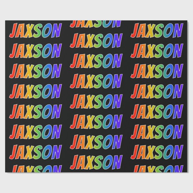 Rainbow First Name "JAXSON"; Fun & Colourful Wrapping Paper (Flat)