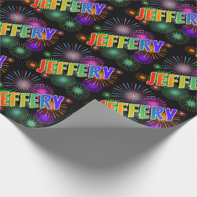 Rainbow First Name "JEFFERY" + Fireworks Wrapping Paper (Corner)