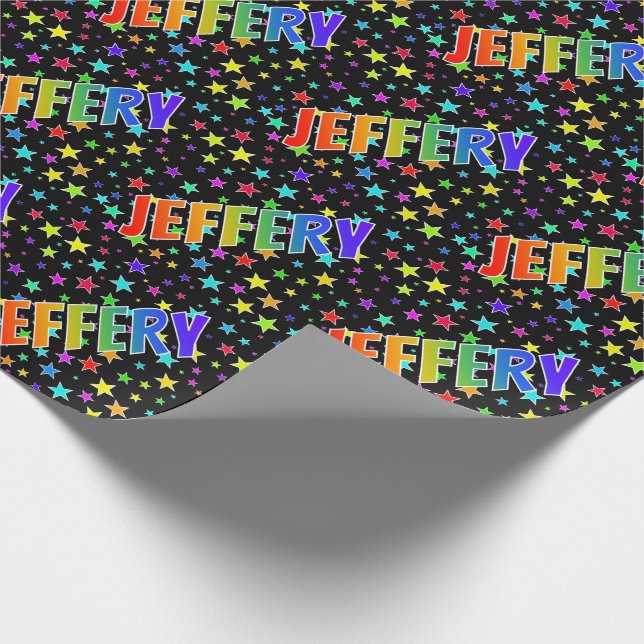 Rainbow First Name "JEFFERY" + Stars Wrapping Paper (Corner)