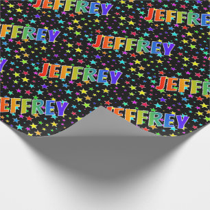Rainbow First Name "JEFFREY" + Stars Wrapping Paper
