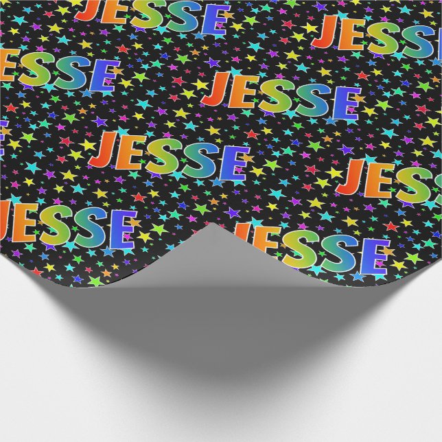 Rainbow First Name "JESSE" + Stars Wrapping Paper (Corner)