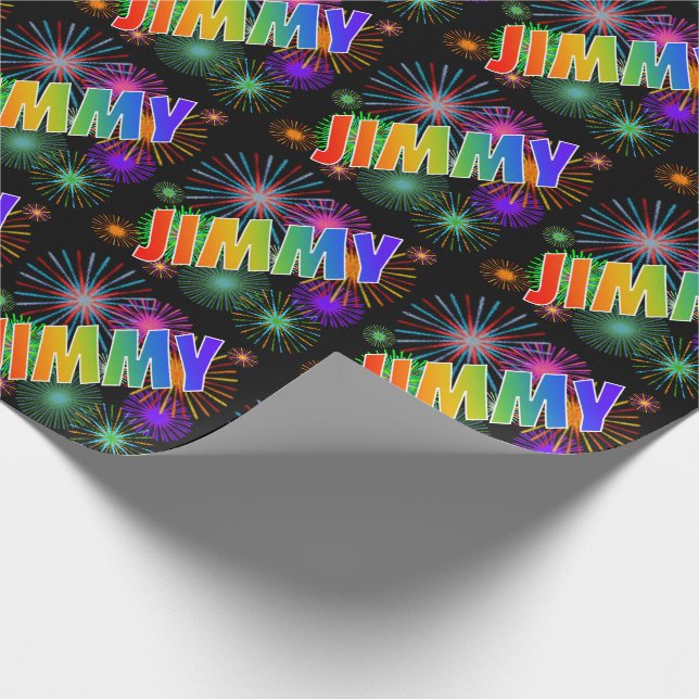 Rainbow First Name "JIMMY" + Fireworks Wrapping Paper (Corner)