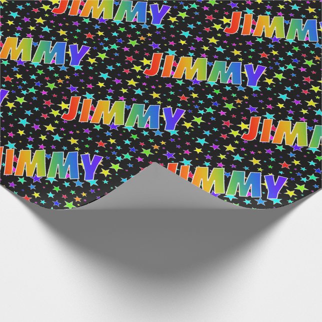 Rainbow First Name "JIMMY" + Stars Wrapping Paper (Corner)