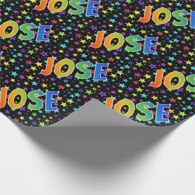 Rainbow First Name "JOSE" + Stars Wrapping Paper (Corner)
