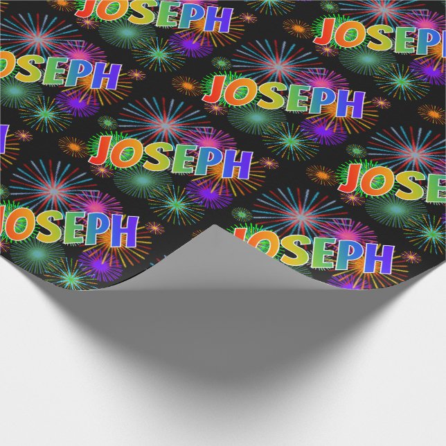 Rainbow First Name "JOSEPH" + Fireworks Wrapping Paper (Corner)