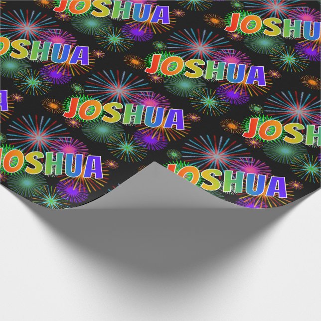 Rainbow First Name "JOSHUA" + Fireworks Wrapping Paper (Corner)