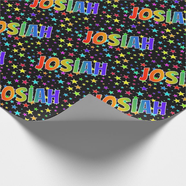 Rainbow First Name "JOSIAH" + Stars Wrapping Paper (Corner)