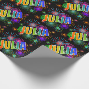 Rainbow First Name "JULIA" + Fireworks Wrapping Paper