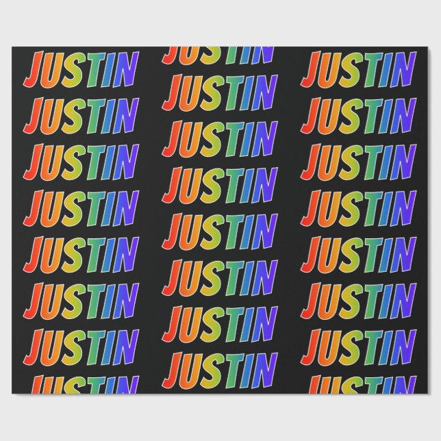 Rainbow First Name "JUSTIN"; Fun & Colourful Wrapping Paper (Flat)