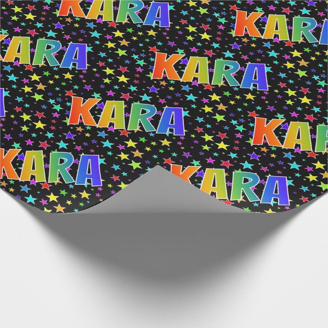 Rainbow First Name "KARA" + Stars Wrapping Paper (Corner)