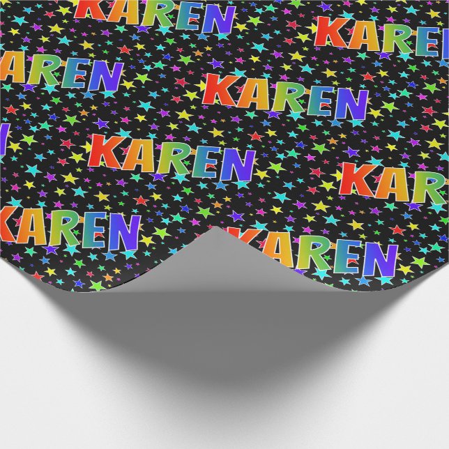 Rainbow First Name "KAREN" + Stars Wrapping Paper (Corner)