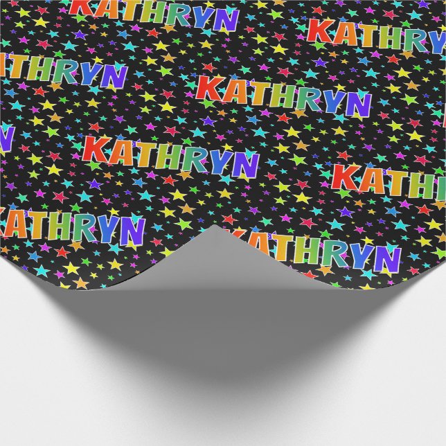 Rainbow First Name "KATHRYN" + Stars Wrapping Paper (Corner)