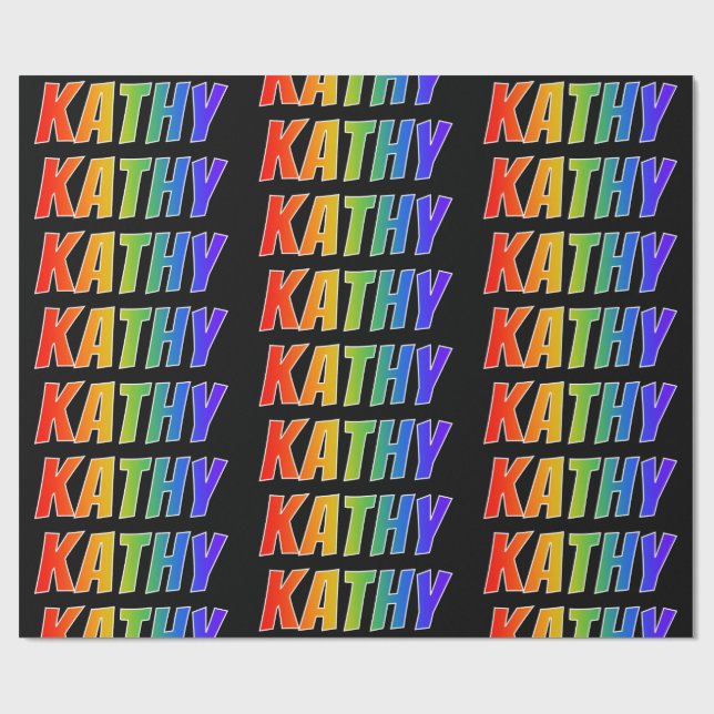 Rainbow First Name "KATHY"; Fun & Colourful Wrapping Paper (Flat)