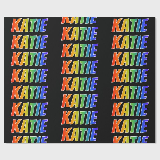 Rainbow First Name "KATIE"; Fun & Colourful Wrapping Paper (Flat)
