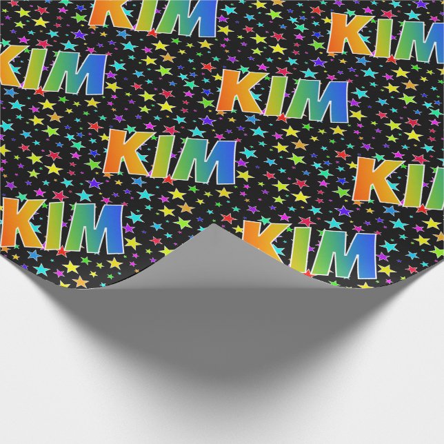 Rainbow First Name "KIM" + Stars Wrapping Paper (Corner)