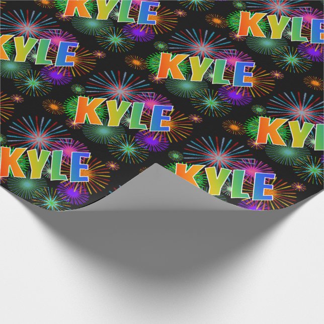 Rainbow First Name "KYLE" + Fireworks Wrapping Paper (Corner)