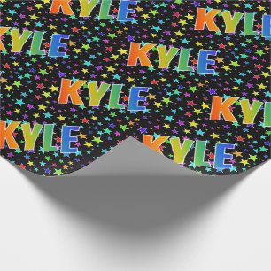 Rainbow First Name "KYLE" + Stars Wrapping Paper
