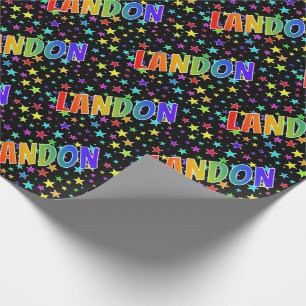 Rainbow First Name "LANDON" + Stars Wrapping Paper