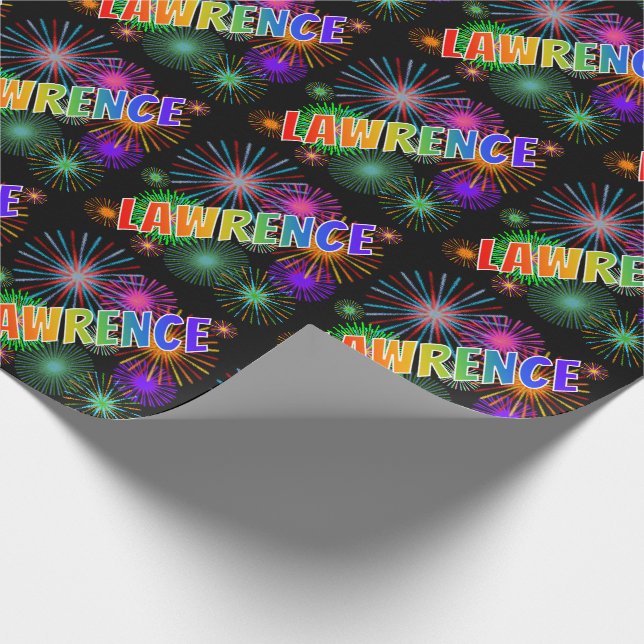 Rainbow First Name "LAWRENCE" + Fireworks Wrapping Paper (Corner)