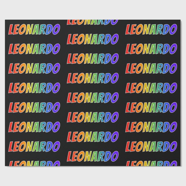 Rainbow First Name "LEONARDO"; Fun & Colourful Wrapping Paper (Flat)